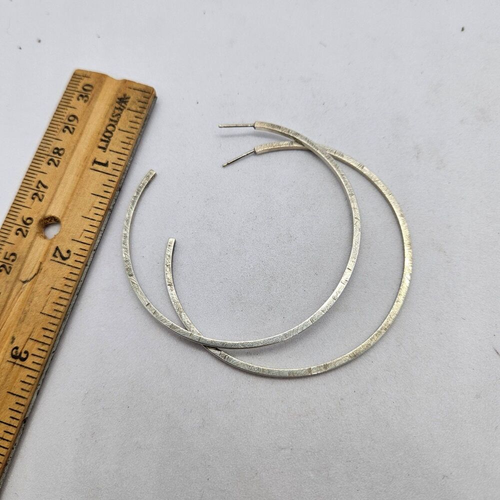 Sterling Silver Large Hoop Stud Earrings Textured 925